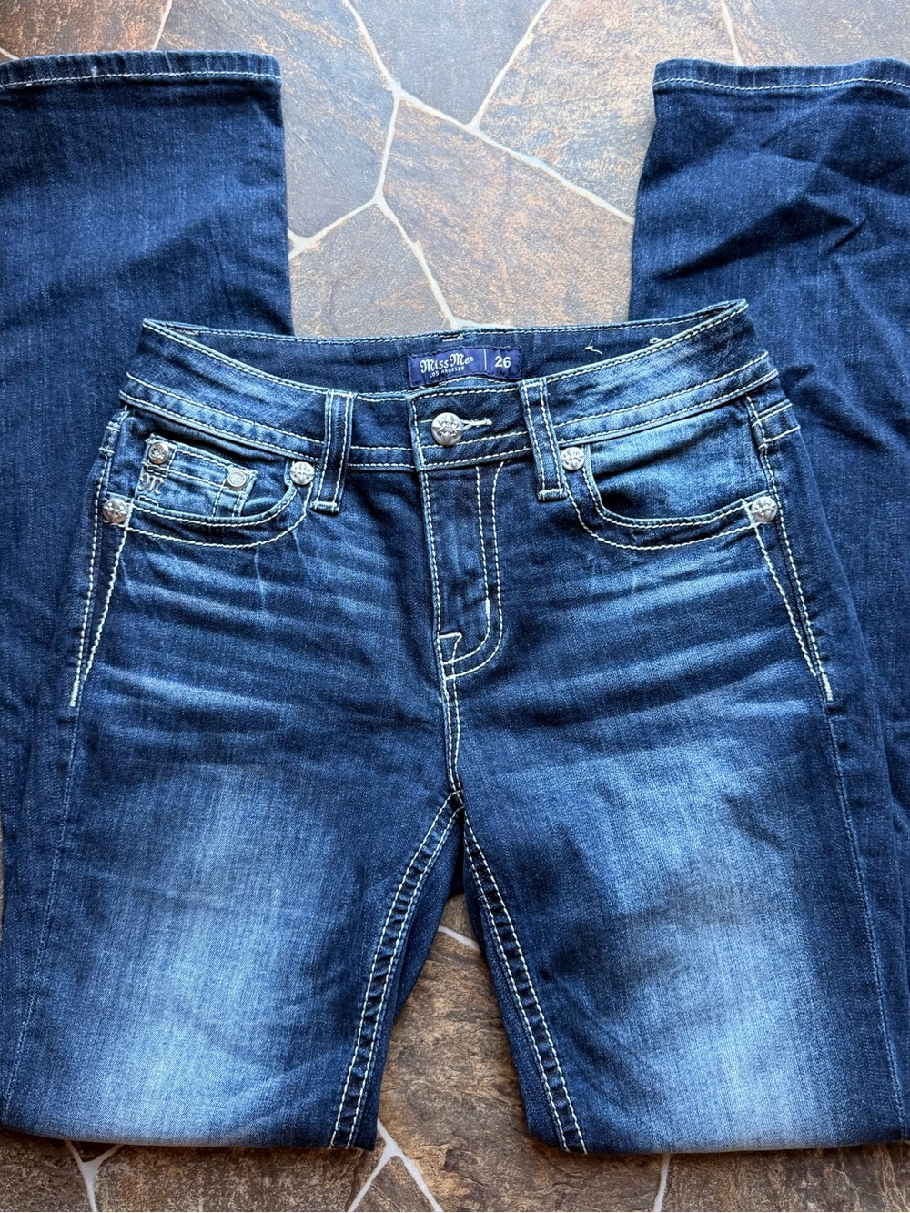 Miss Me Women's Dark Blue Boot Cut Jeans with Contrast Stitching